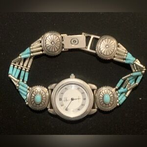 Vintage Signed Carolyn Pollock  Sterling Turquoise Watch